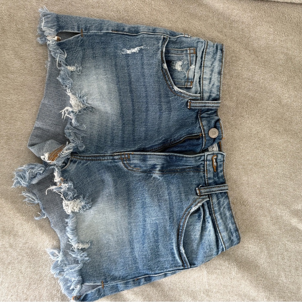 Distressed High Waisted Denim Women's Shorts - Blue